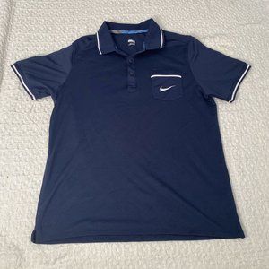 Nike Golf Polo Shirt Men’s Size L Dri Fit FRONT POCKET Blue and White trim
